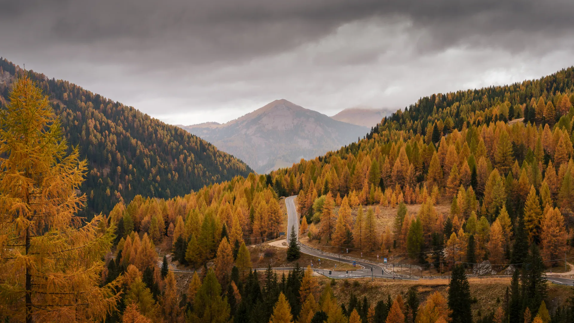 Route de montagne en automne dans les Dolomites